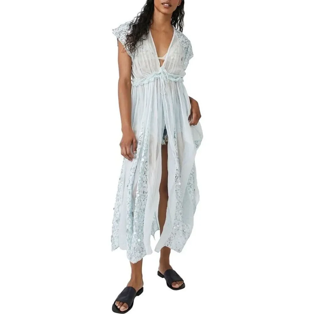 NWT Free People Make A Splash Sequin Sheer Cover-Up Dress Size Medium